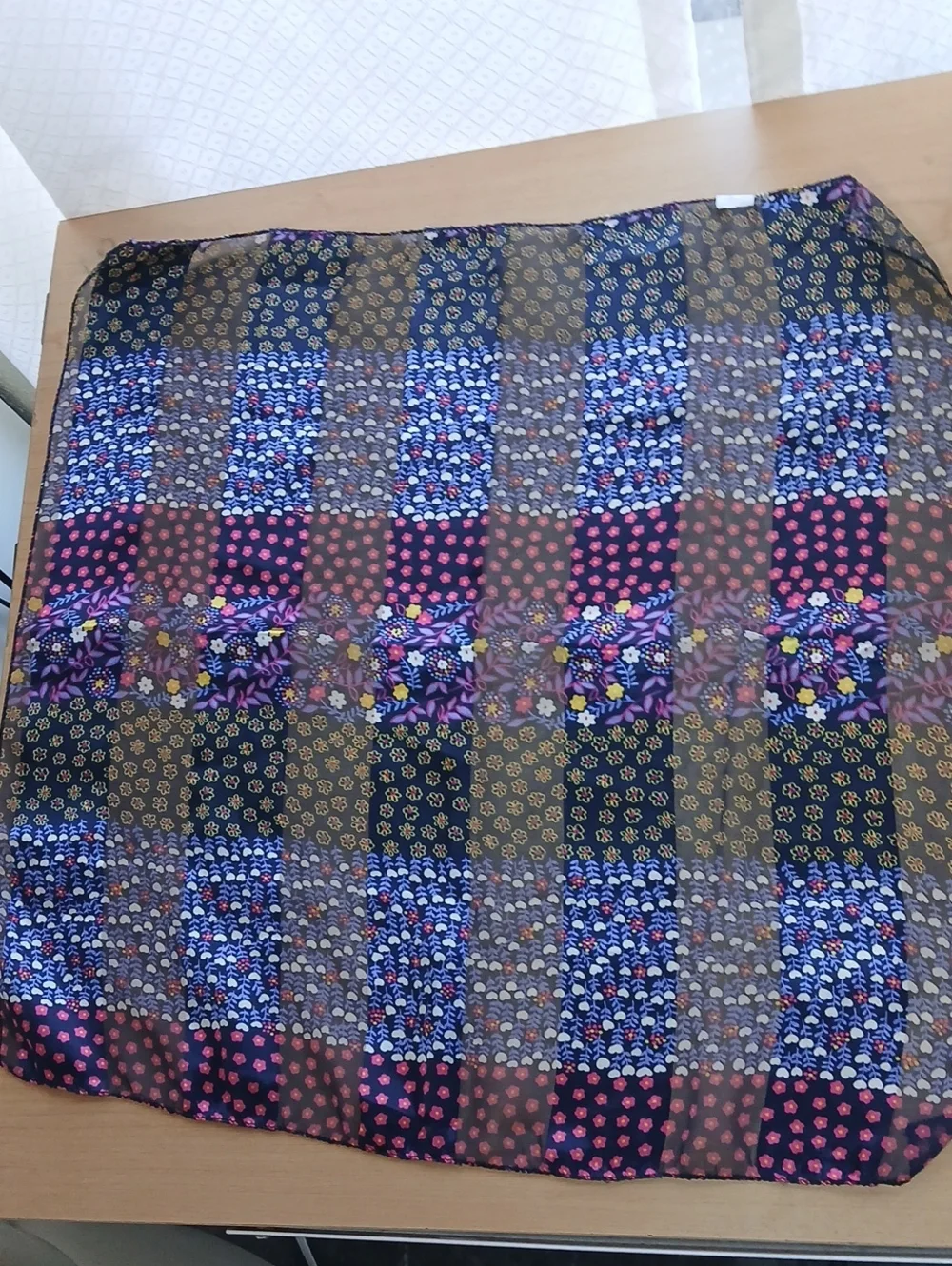 Sheer Floral Patchwork Scarf in Navy, Purple and Pink